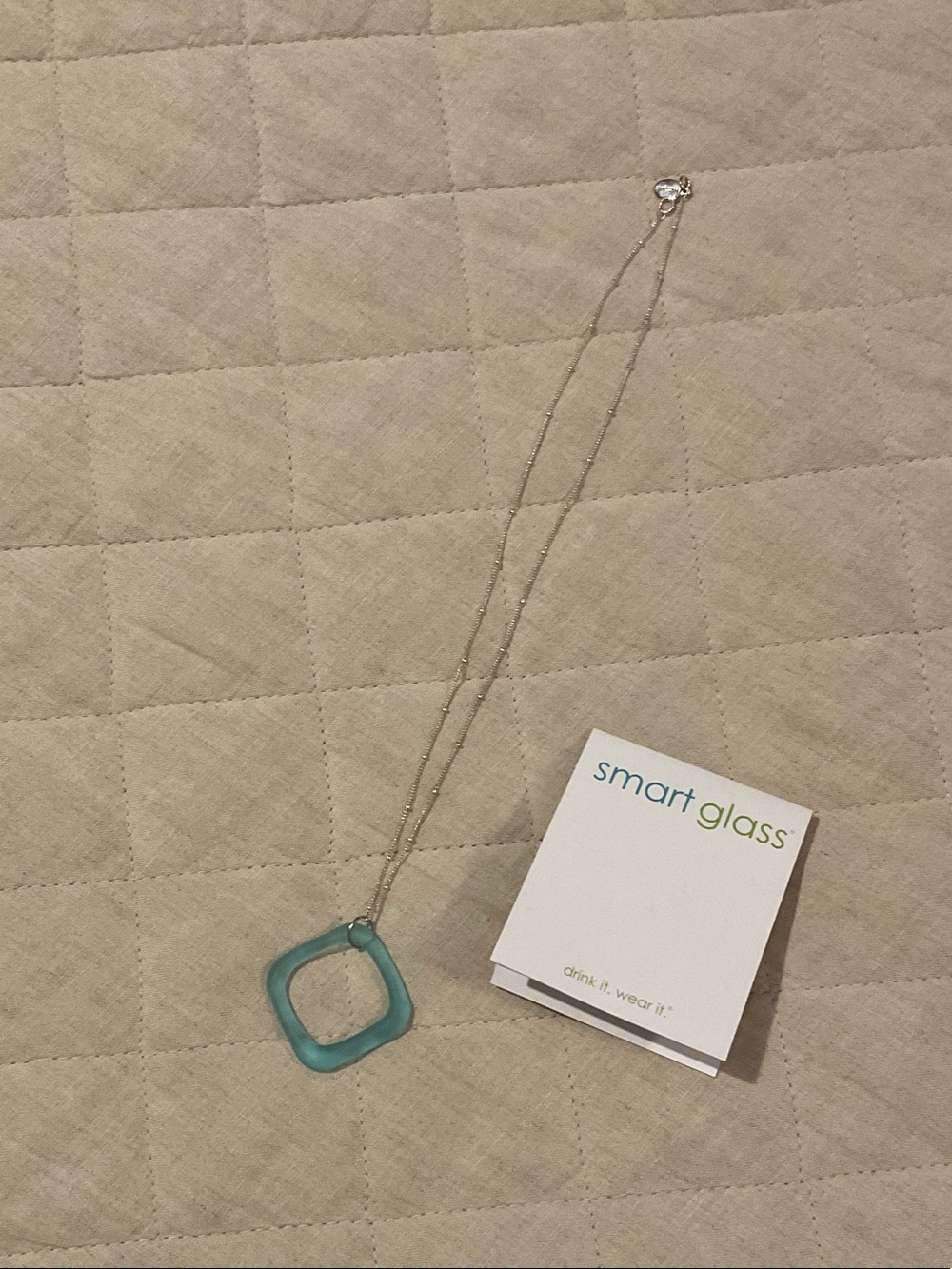 Smartglass Teal Square Pendant Necklace